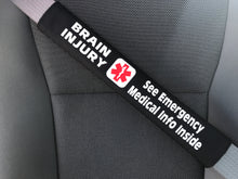 Brain Injury - Medical Alert Seat Belt Cover - Inside Pocket - Medical Info Sheet