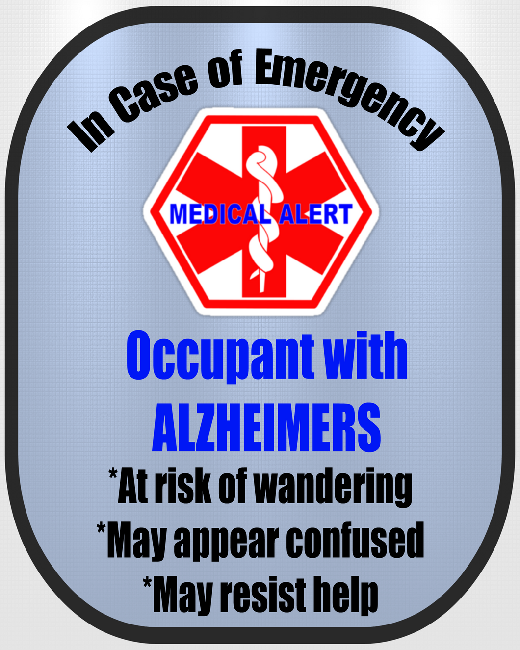 Alzheimers Decal Medical Alert Safety Sticker