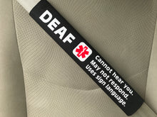 Deaf Sign Language Hearing Impaired Medical Alert Seat Belt Cover