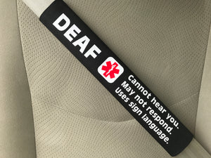Deaf Sign Language Hearing Impaired Medical Alert Seat Belt Cover