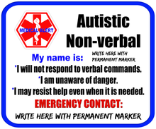 Autism Non-verbal Safety Patches - Personalize Yourself - Re-usable - Soft Polyester Fabric