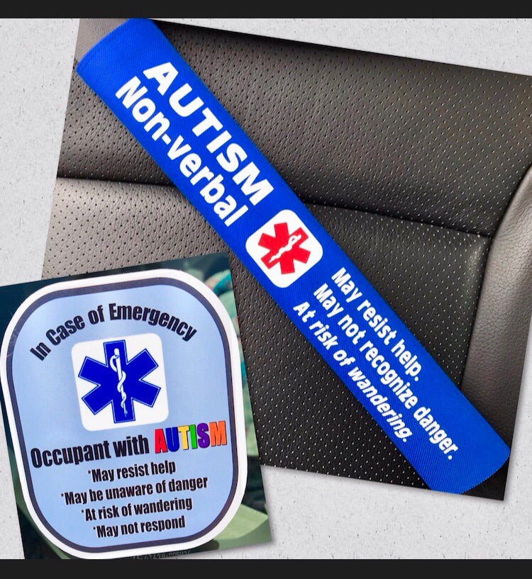 AprilLove Autism Seat Belt Cover – Soft & Customizable For Kids With Special Needs | 7x10 Inch | Medical Alert Name Tag