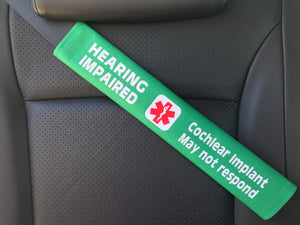 Hearing Impaired Cochlear Implant Medical Alert Seat Belt Cover