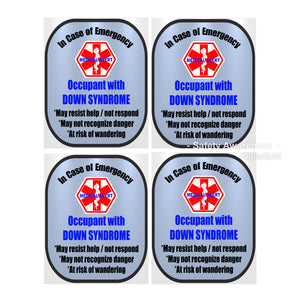 4 Pack Down Syndrome Decal Medical Alert Safety Sticker Set