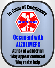 Alzheimers Seat Belt Cover - Window Decal Set Medical Alert