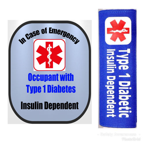 Type 1 Diabetic Backpack Strap - Car Seat Strap Cover - Window Decal Set