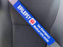 Epilepsy - Medical Alert Seat Belt Cover - Inside Pocket - Medical Info Sheet