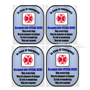 4 Pack Special Needs Decal Medical Alert Safety Sticker Set