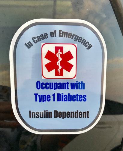 Type 1 Diabetic Decal Medical Alert Safety Sticker