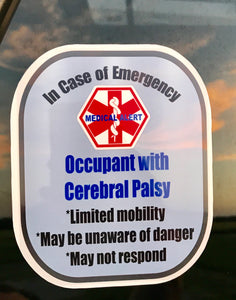 Cerebral Palsy Decal Medical Alert Safety Sticker