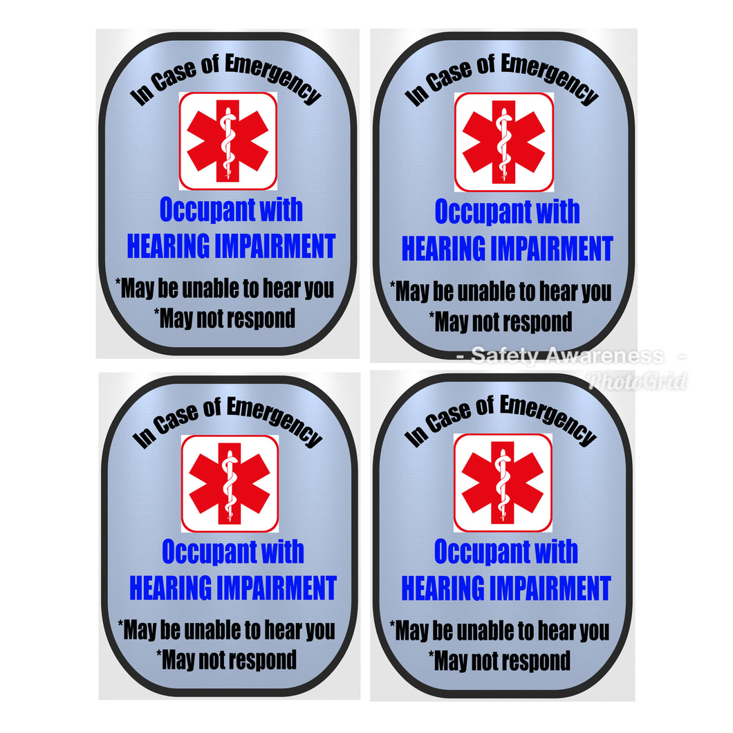 4 Pack Hearing Impaired Decal Medical Alert Safety Sticker Set