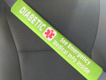 Diabetic - Type 2 - Medical Alert Seat Belt Cover - Inside Pocket - Medical Info Sheet