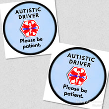 2 pack AUTISTIC DRIVER Medical Alert Safety Sticker Set